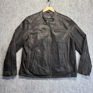 Black Rivet G-III 100% Leather Jacket Mens XL Moto Full Zip Zipper Cuffs Black